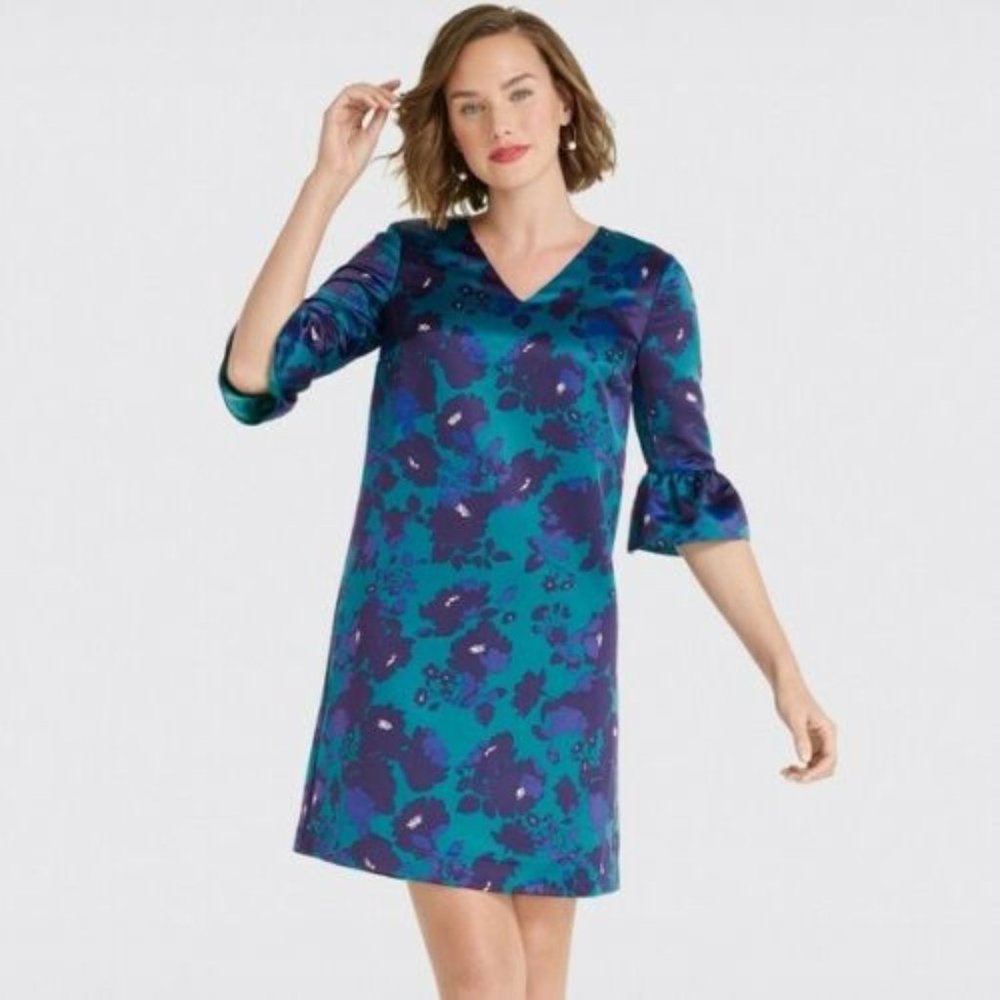 Draper James Blue Floral Bell Sleeves Shift Dress